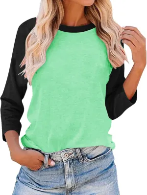 3/4 Sleeve Tops for Women Contrast Crewneck Casual Trendy Shirts Summer Jersey Sports Blouses Baseball Tee