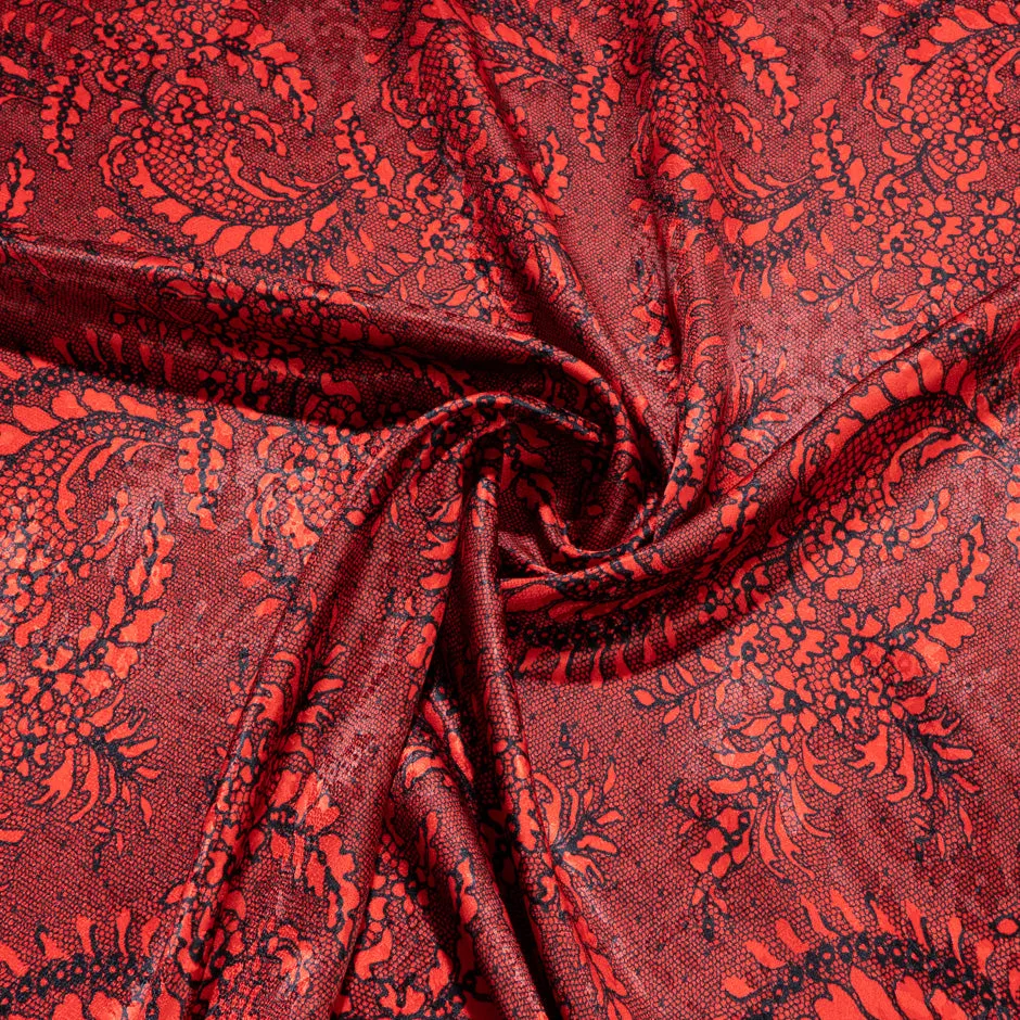 Black Lace Printed Red Silk Jacquard