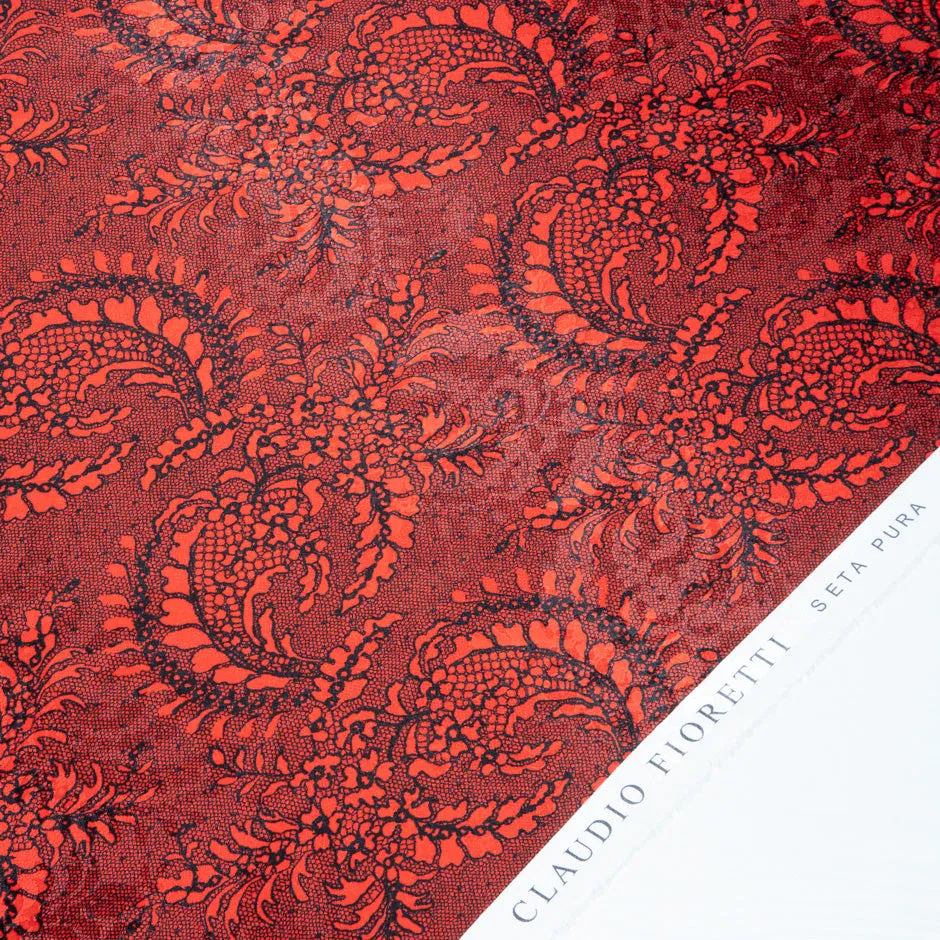 Black Lace Printed Red Silk Jacquard
