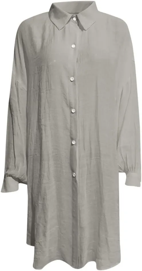 Ceboyel Women Oversized Cotton Linen Shirts Long Sleeve Button Down Blouses Casual Loose Gauze Top Work Summer Beach Outfits