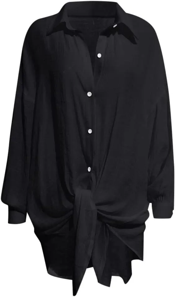Ceboyel Women Oversized Cotton Linen Shirts Long Sleeve Button Down Blouses Casual Loose Gauze Top Work Summer Beach Outfits