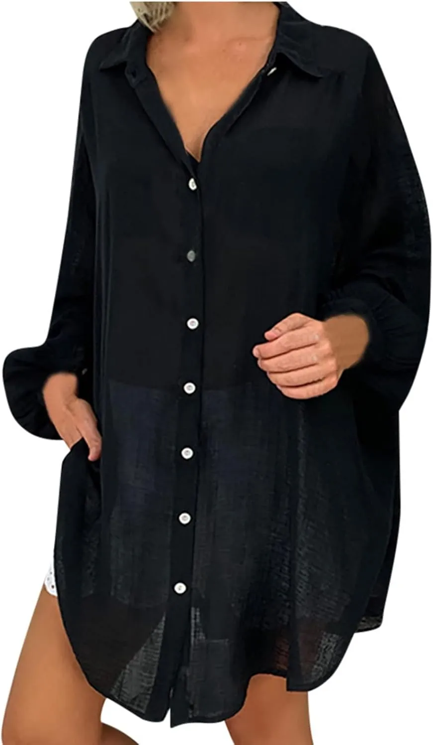 Ceboyel Women Oversized Cotton Linen Shirts Long Sleeve Button Down Blouses Casual Loose Gauze Top Work Summer Beach Outfits