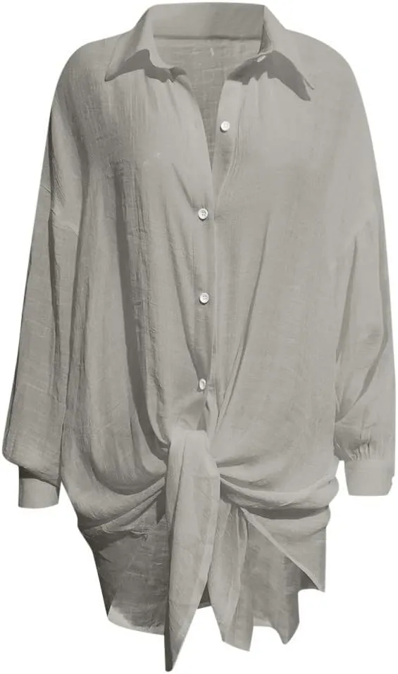 Ceboyel Women Oversized Cotton Linen Shirts Long Sleeve Button Down Blouses Casual Loose Gauze Top Work Summer Beach Outfits