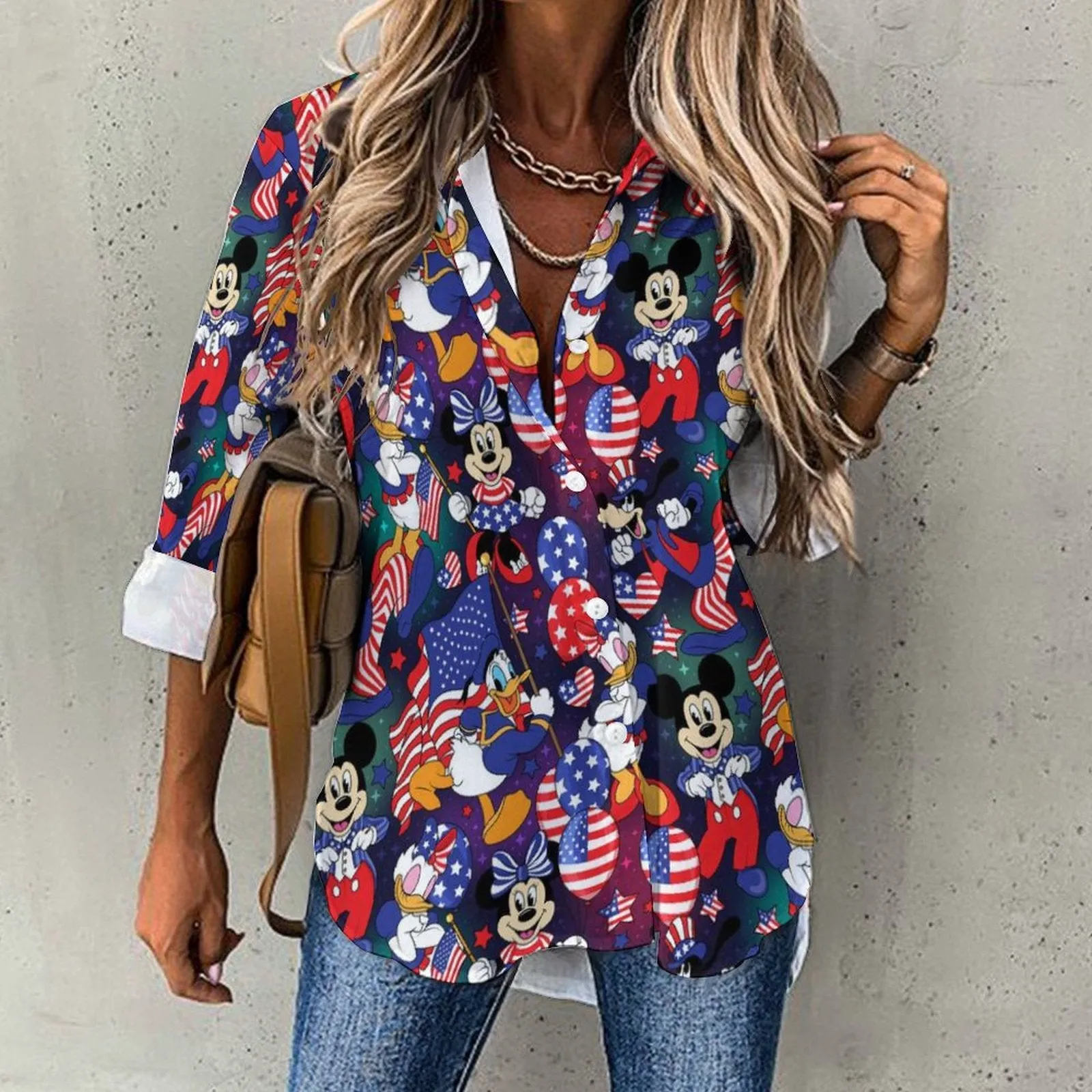 Disney America Long Sleeve Button Up Blouse