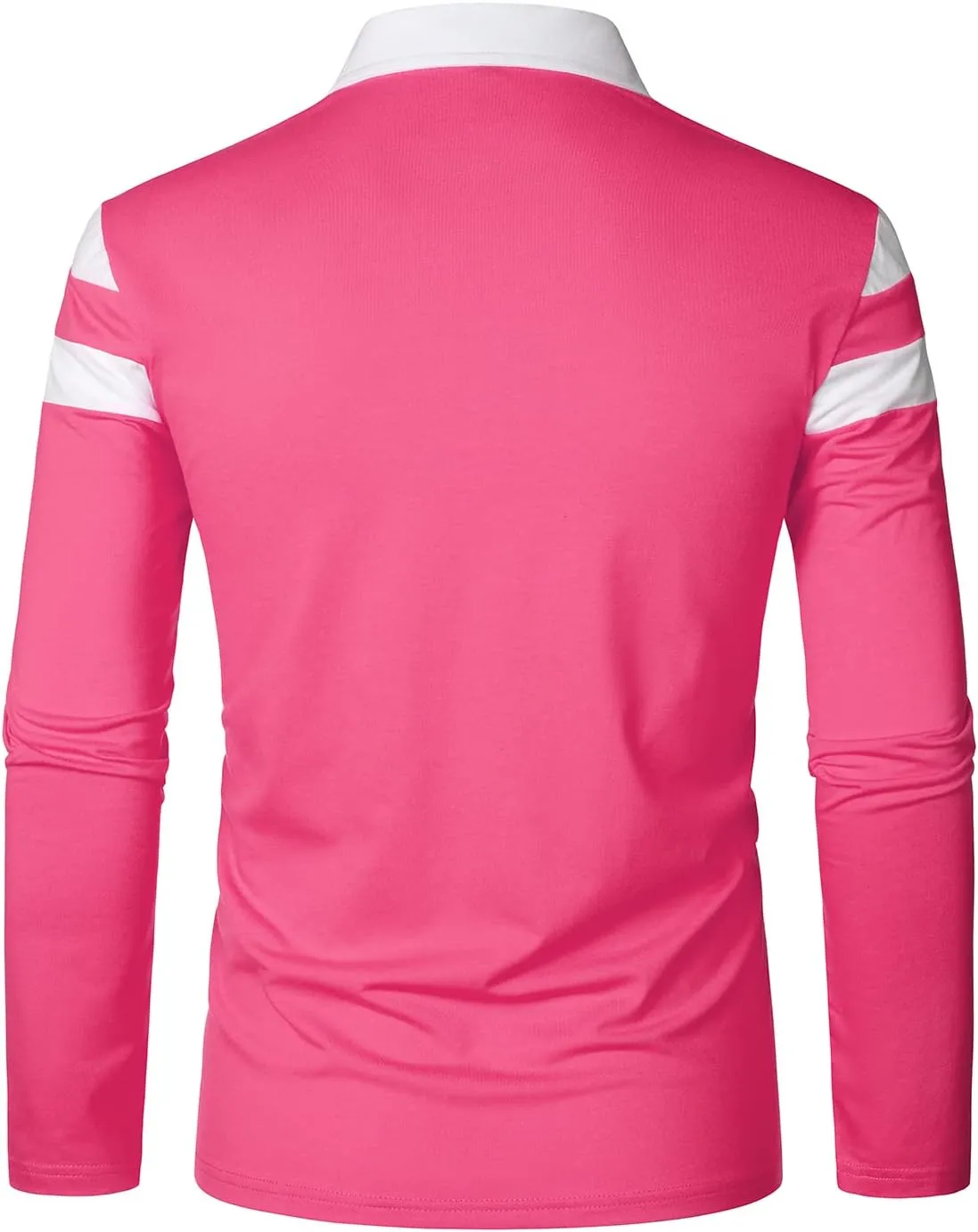 HOOD CREW Mens Long Sleeve Polo Shirt Casual Slim Fit Shirts Contrast Color Patchwork T Shirts Cotton Tops