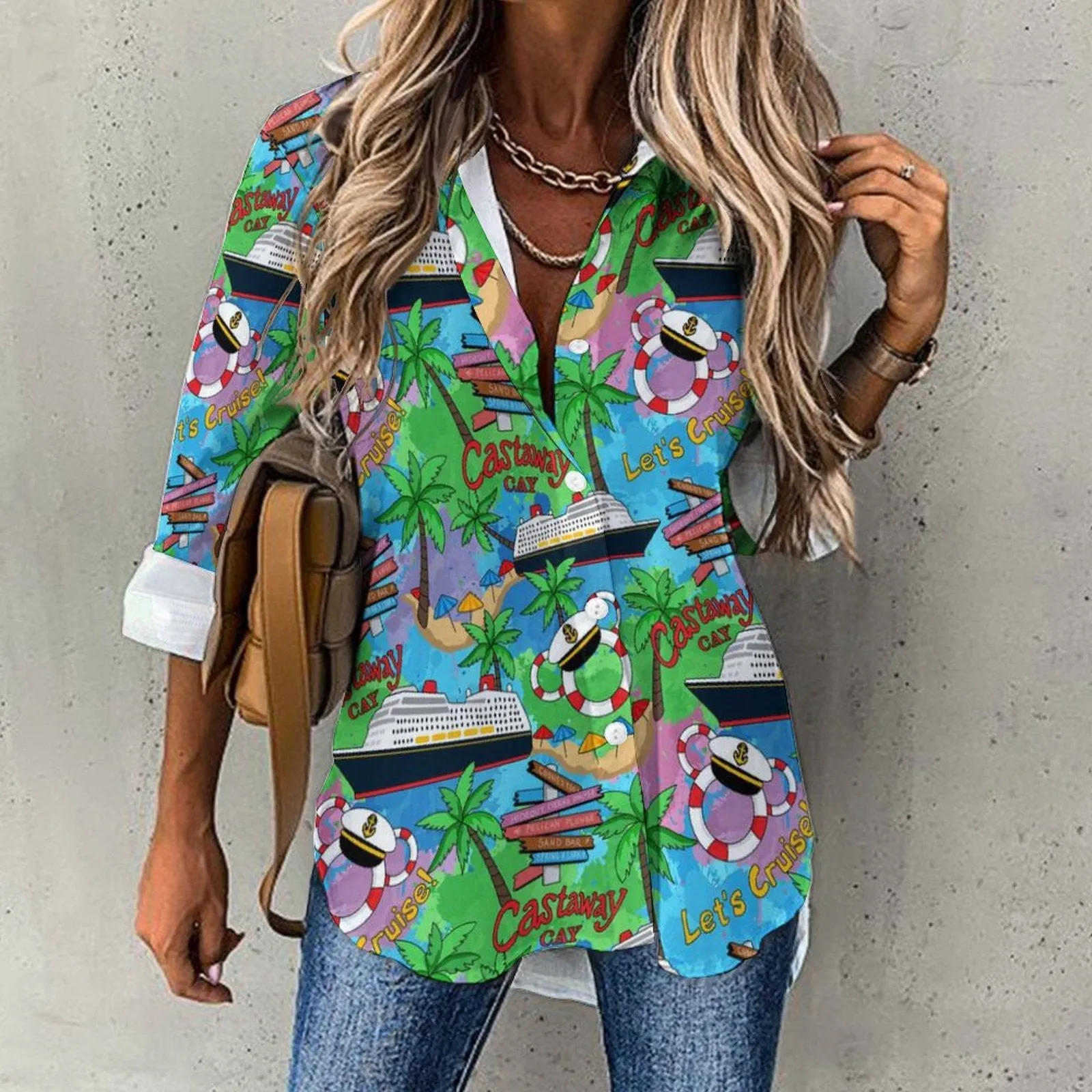 Let's Cruise Long Sleeve Button Up Blouse