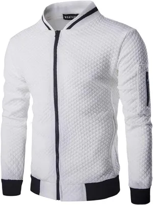 Men Bomber Jackets Diamond Quilted Spring Fall Varsity Jacket Lightweight Zip Up Long Sleeve Casual Stylish Coat with Pockets