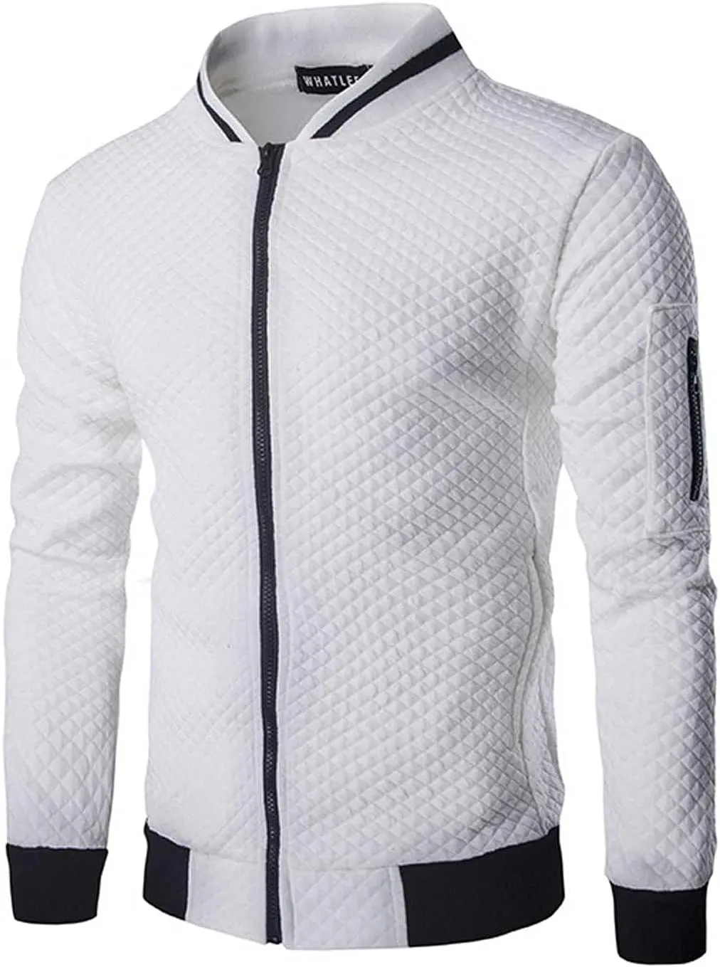 Men Bomber Jackets Diamond Quilted Spring Fall Varsity Jacket Lightweight Zip Up Long Sleeve Casual Stylish Coat with Pockets