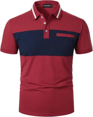 Mens Polo Shirts Short/Long Sleeve Casual Color Block Golf Polo T Shirt Stylish Contrast Collar Cotton Tops for Men