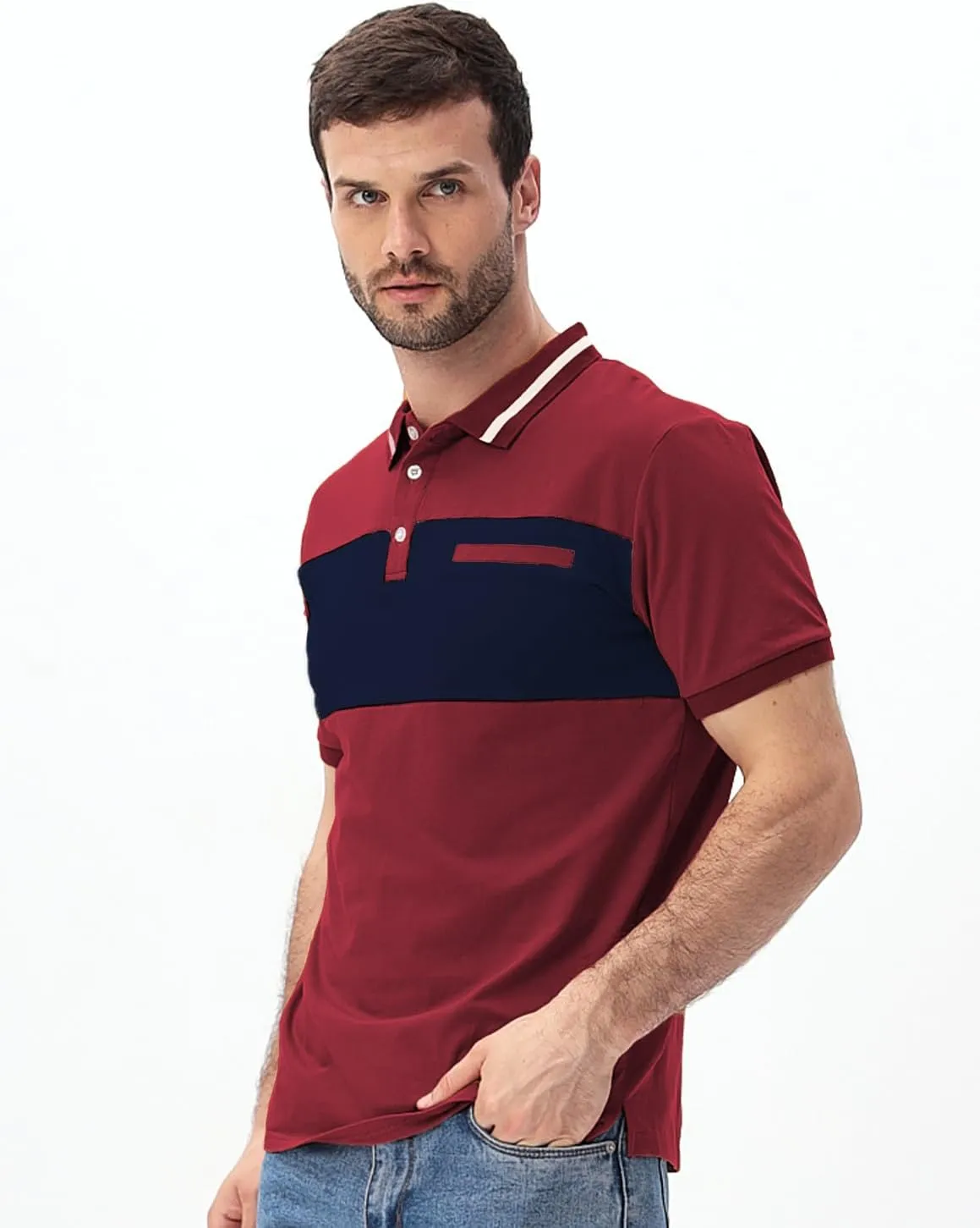 Mens Polo Shirts Short/Long Sleeve Casual Color Block Golf Polo T Shirt Stylish Contrast Collar Cotton Tops for Men