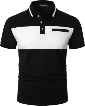 Mens Polo Shirts Short/Long Sleeve Casual Color Block Golf Polo T Shirt Stylish Contrast Collar Cotton Tops for Men