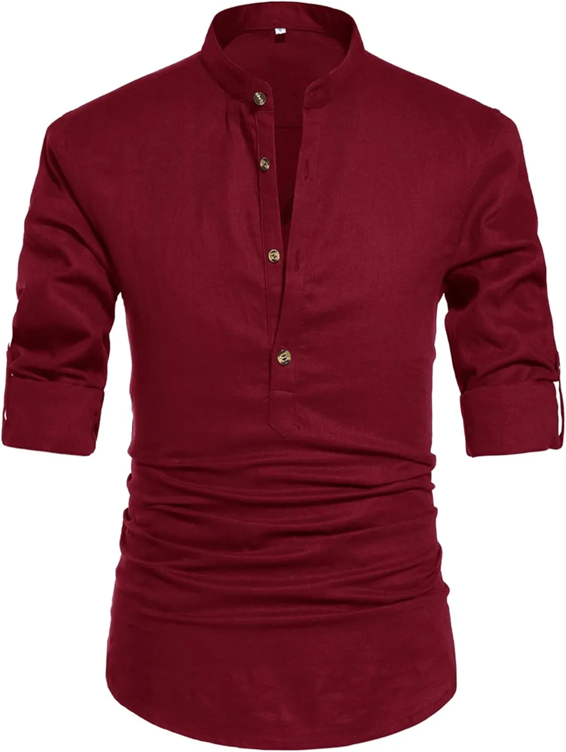 NITAGUT Men Henley Neck Long Sleeve Daily Look Linen Shirts