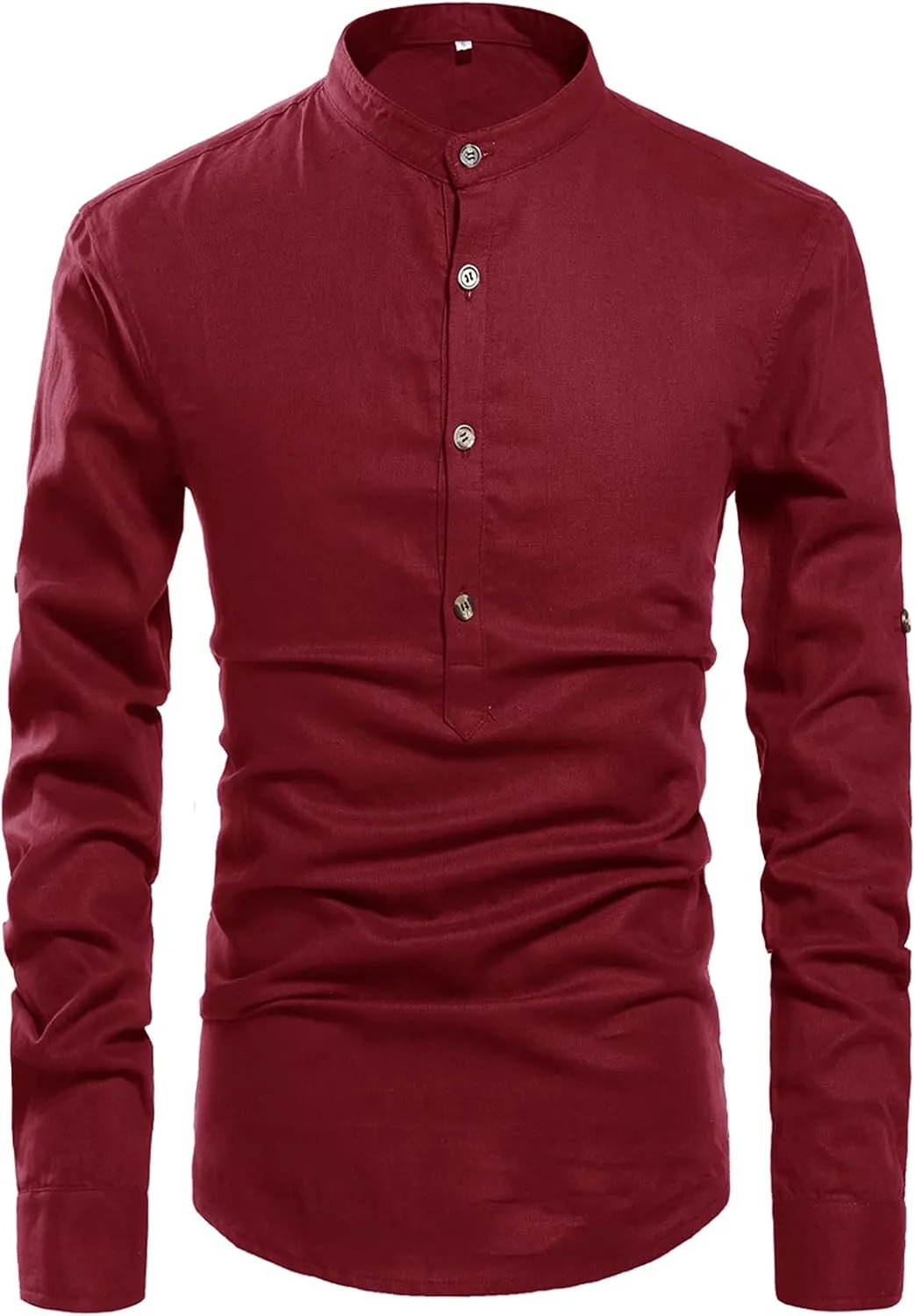NITAGUT Men Henley Neck Long Sleeve Daily Look Linen Shirts