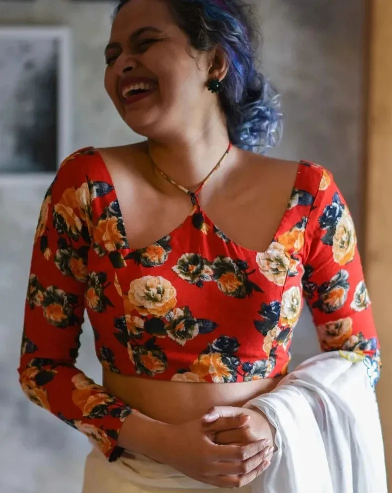 Readymade Red And Multicolored Rayon Blouse