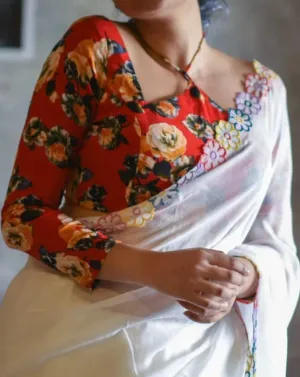 Readymade Red And Multicolored Rayon Blouse
