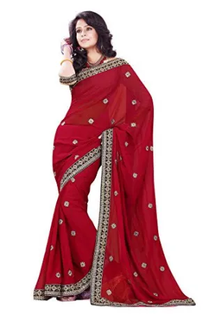 SOURBH Women's Faux Georgette Saree (7711_Red)
