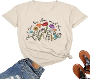 Teacher Appreciation Shirt Women Wildflowers Flower Graphic T-Shirt Teach Them Love Them Watch Them Grow Letter Tee Tops