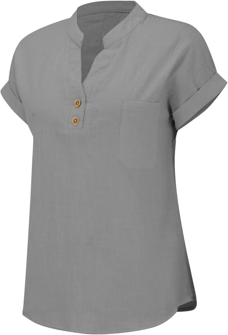 Women's Linen Oversized Blouses Short Sleeve Top T Shirt Button 3/4 Sleeve V Neck Linen Blouse Top